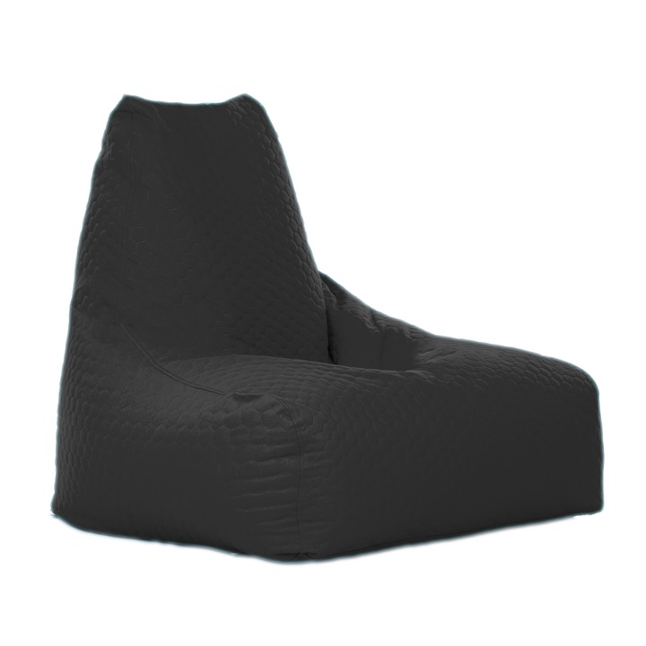 Пуф фотьойл Lazyboy Keiko XL, с дръжка, водоустойчив, свалящ се калъф, вътрешен калъф, мръсоустойчив, материал Quilted Honeycomb, черен цвят