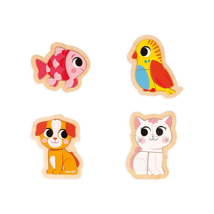 Пъзел Janod, прогресивен, домашни любимци, 14 части, 2+ години