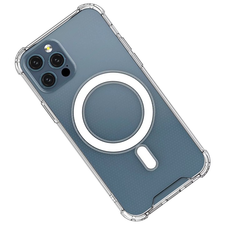 Husa de protectie MagSafe compatibila cu Apple IPhone 13 Pro Max, Anti-Shock, Protectie Camera, Design Slim, Silicon, Transparent