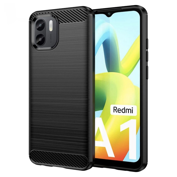 Панел от силикон и TPU, За Xiaomi Redmi A1, Fiber Carbon, Perfect Slim Fit, Optim Solution, Ultra Protection Technology, Черен
