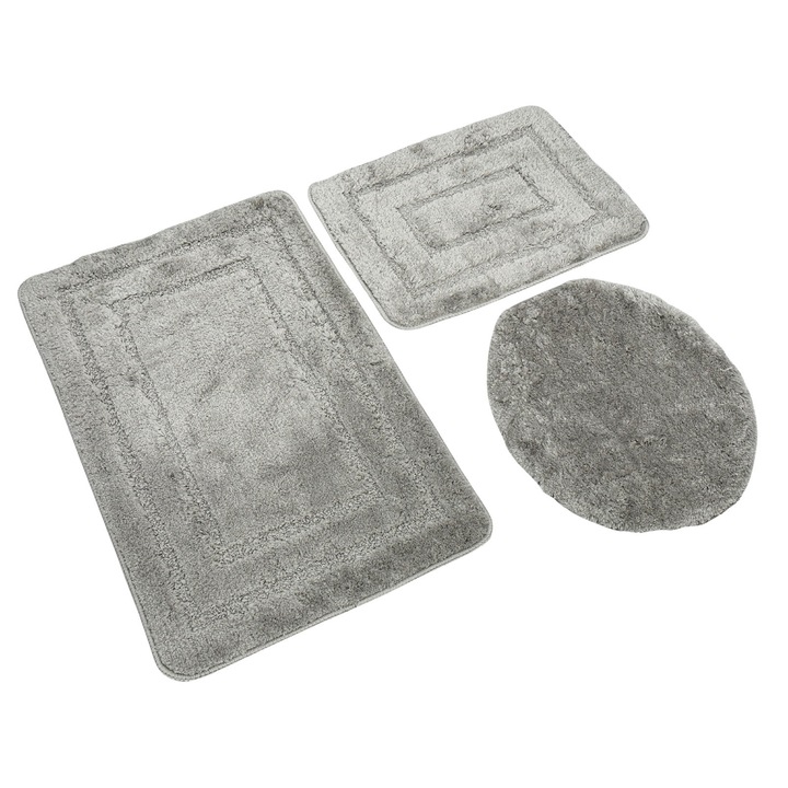 Covor de baie in 3 parti ALOR Euromat pufos cenusa