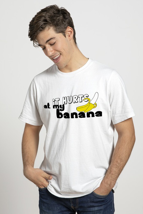 Tricou Ma doare la banana, Ruvix, 100% Bumbac, Alb