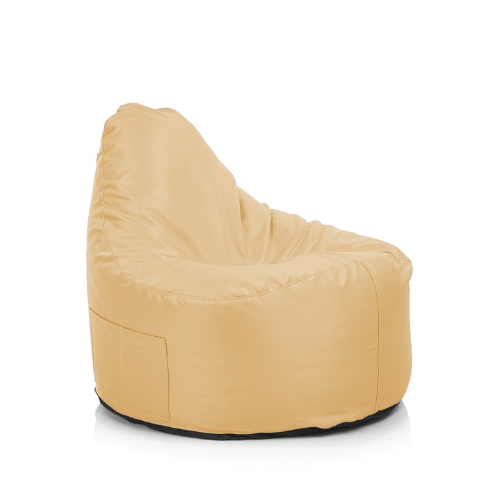 Fotoliu puf Lazyboy Shell, cu maner, buzunar lateral, impermeabil, lavabil, dehusabil, husa interioara, culoare bej