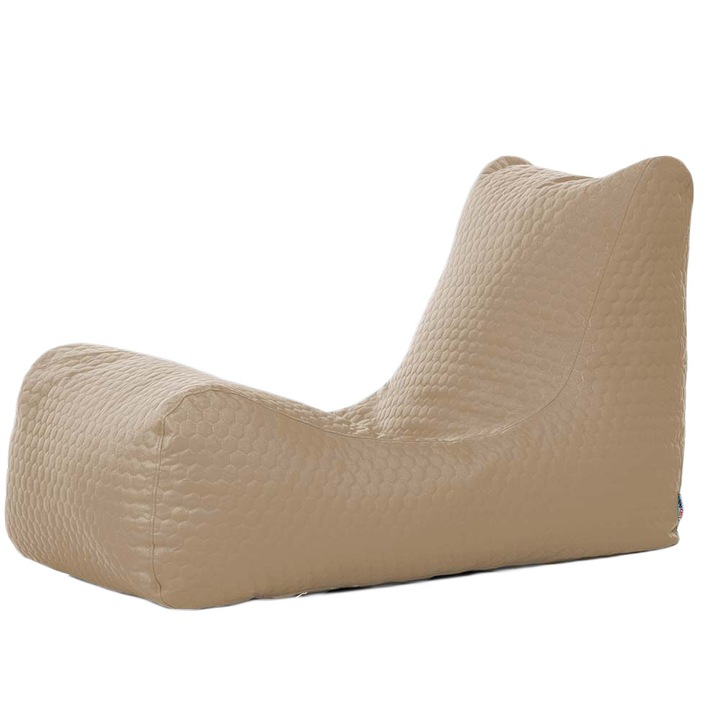 Fotoliu puf Lazyboy Lounger, cu maner, impermeabil, dehusabil, husa interioara, dirtproof, material Honeycomb Matlasat, culoare bej