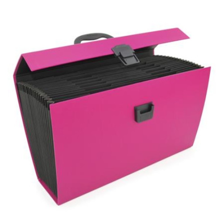 Geanta tip acordeon, Rapesco, 19 compartimente, Roz/Negru