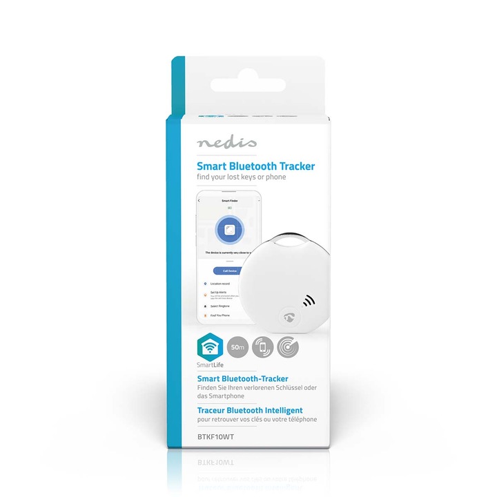 Nedis Smart bluetooth kulcskereső, nyomkövető, helymeghatározó, kereső, 50m-es távolságig mozgásérzékeléssel, fekete - BTKF10WT