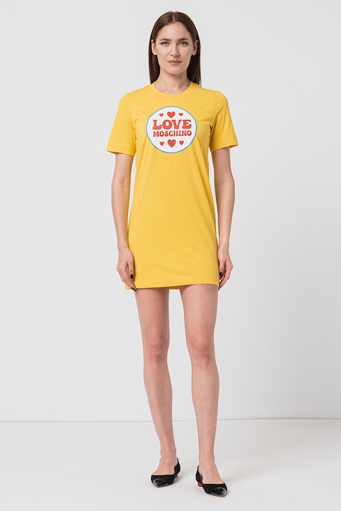 Love Moschino, Рокля тип тениска с лого, Жълт