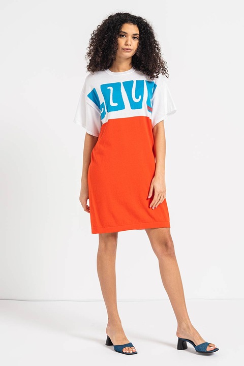 Love Moschino, Рокля тип тениска с лого, Червен/Бял/Син