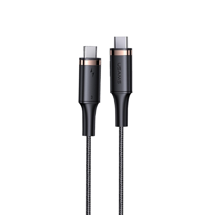 Кабел за бързо зареждане и прехвърляне на зарядно с USB-C към USB-C конектор, PD 100W, 5A, 6 м, черен
