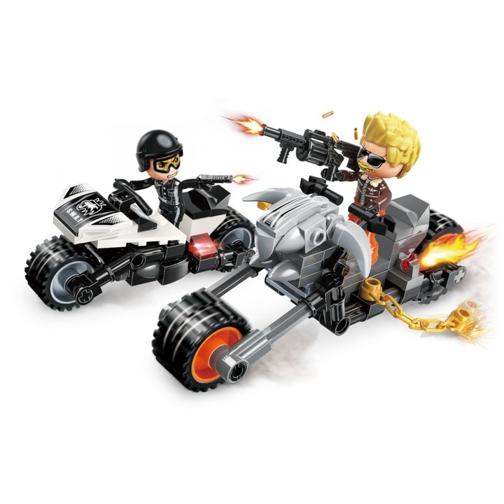 Set 142 piese constructie/2xfigurina, Qman, Motocicleta, Multicolor, 6+