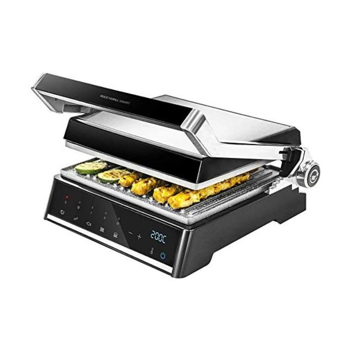 Контактен грил CECOTEC ROCK'NGRILL SMART, 2000 W, 150-230°C, Площ за готвене 28,5 х 22,5 см, Отваряне 180°, Незалепващо покритие, Черен