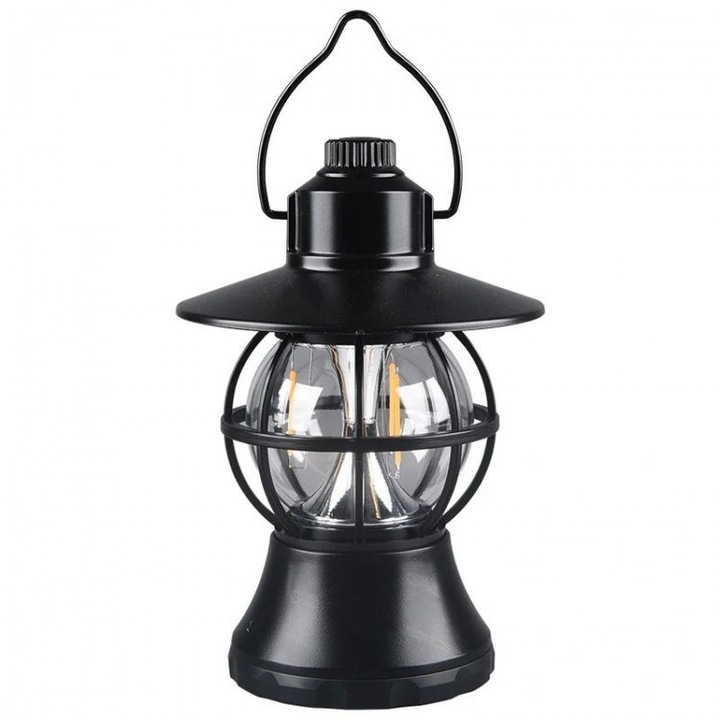Lampa portabila de camping vintage cu LED, L-18, 5W, culoare negru