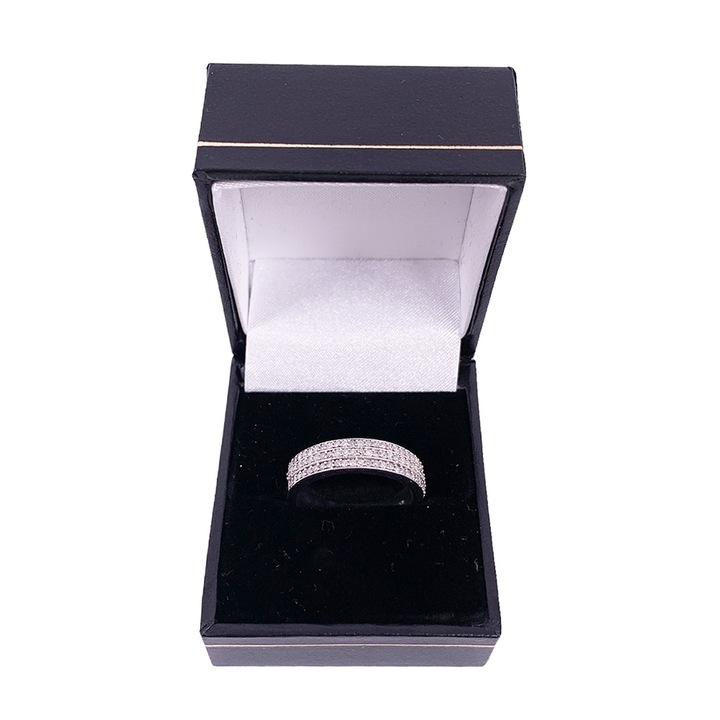 Trei rânduri de diamante mici, aur alb 825