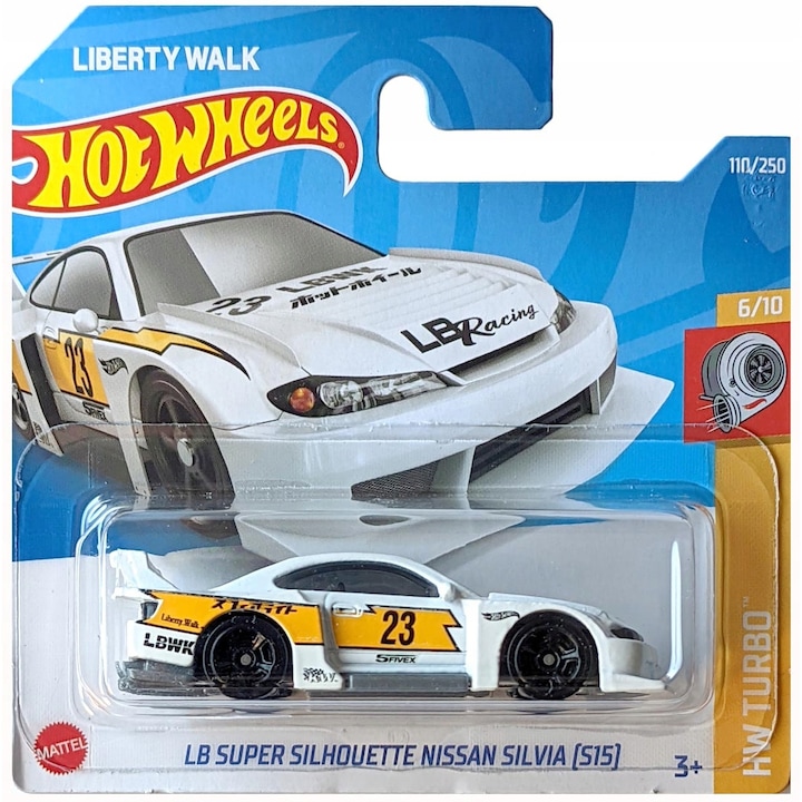 Метална кола Hot Wheels, LB Super Silhouette Nissan Silvia S15, 1:64, бяла
