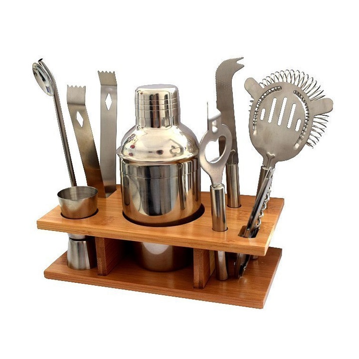 Bartman készlet, BITUXX, 11 részes, rozsdamentes acél, fa, ezüst, bézs