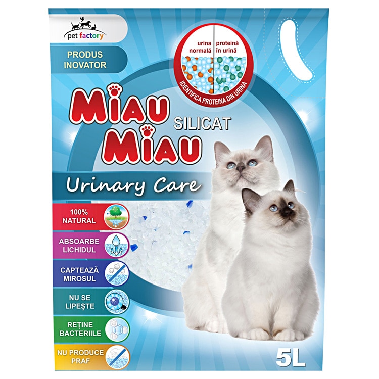 Asternut igienic pentru pisici Miau-Miau, Silicat Urinary Care, 5L