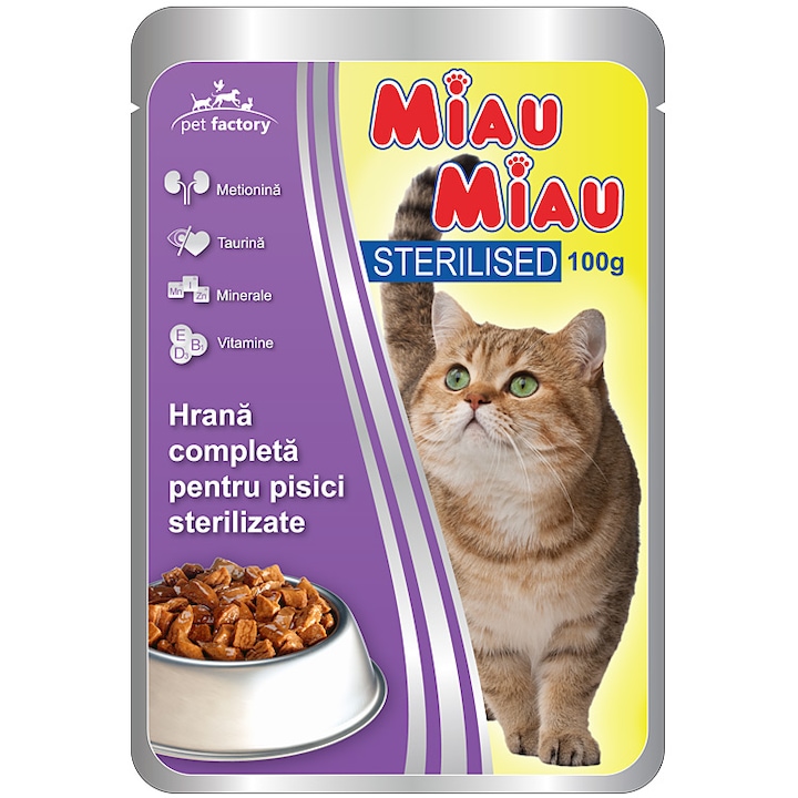 Miau Miau Sterilized Nedves táp ivartalanított macskáknak, 100g-os tasak
