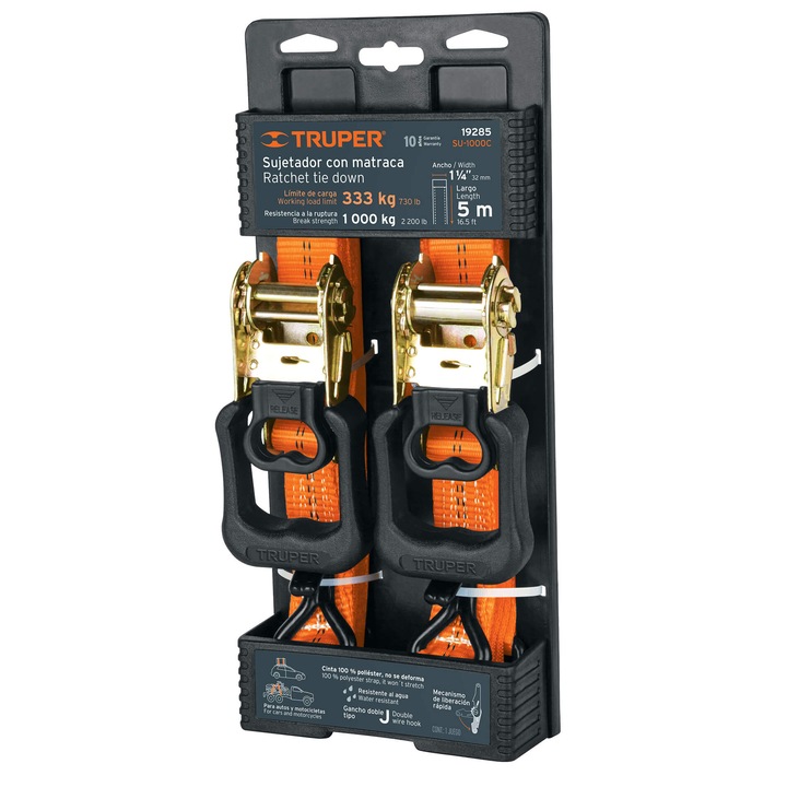 Set 2 chingi 5 m pentru auto, 1000 kg, Truper