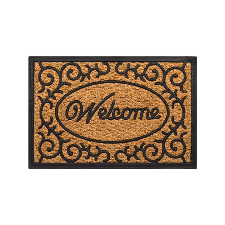 Pres, Pentru usa din fata, Cauciuc, Fibre de cocos, 60x40cm, Maro/Negru