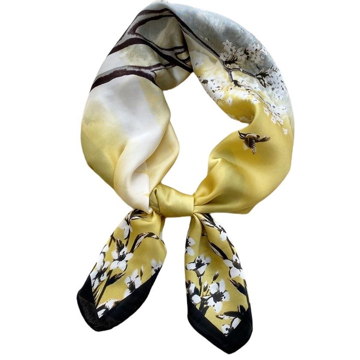 Дамски шал Руби, IZMAEL, Коприна, 70x70см, Жълт