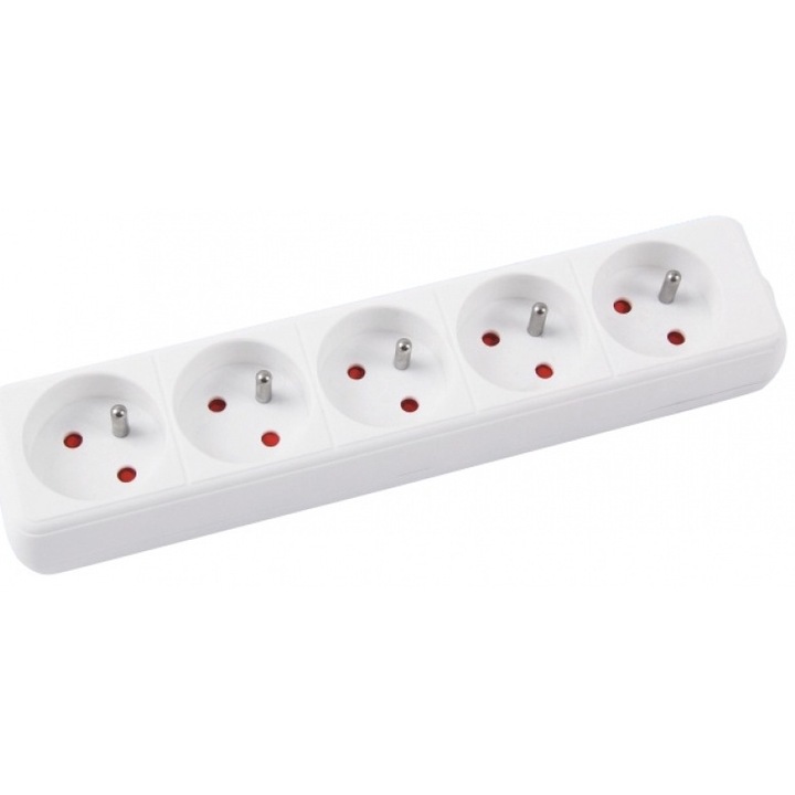 Удължител с 5 щепсела, 5 метра кабел, офис продукти - бял