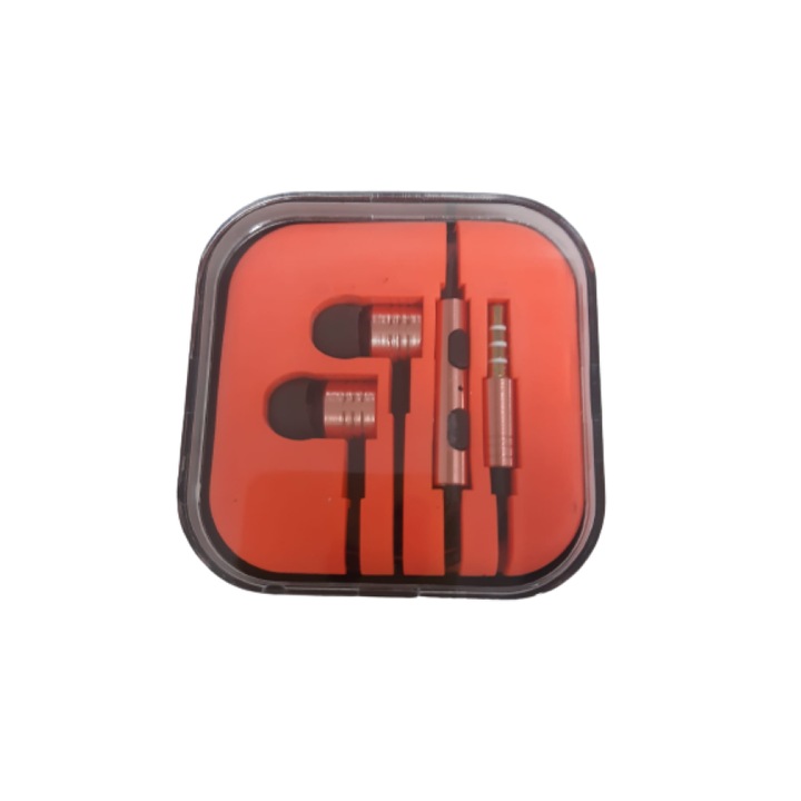 Метални слушалки за поставяне в ушите, модел Dub Step Bass, жак 3,5 mm конектор и микрофон, оранжев