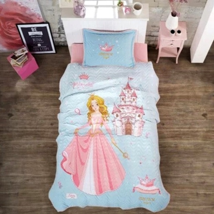 Cuvertura de pat single si 1 fata de perna, bumbac, 3 piese, matlasata, multicolor, Ralex Pucioasa, 180x240cm, LDP-CVR-1PAX-10011