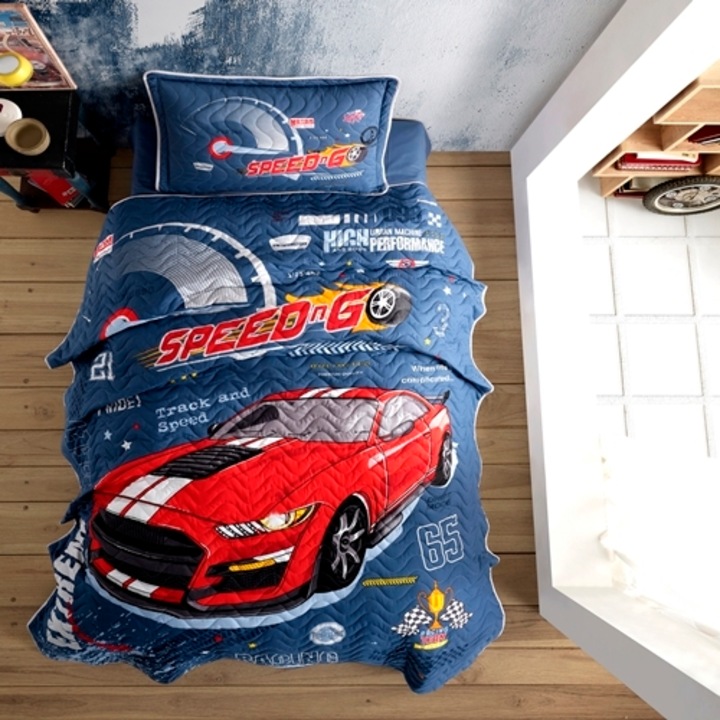 Cuvertura de pat single si 1 fata de perna, bumbac, 3 piese, matlasata, multicolor, Ralex Pucioasa, 180x240cm, LDP-CVR-1PAX-10020