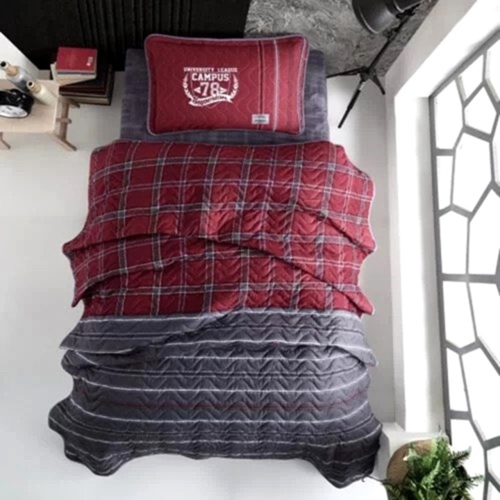 Cuvertura de pat single si 1 fata de perna, bumbac, 3 piese, matlasata, multicolor, Ralex Pucioasa, 180x240cm, LDP-CVR-1PAX-10017