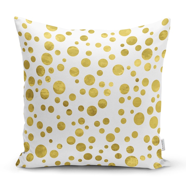 Perna decorativa 58, 43x43cm, poliester, husa detasabila, burduf, poliester, inchidere fermoar, model cercuri galbene