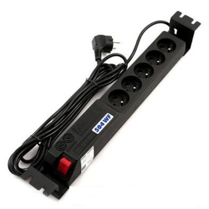 Удължител Acar, 5x230V, 3m, защита от пренапрежение, черен