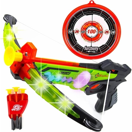 Arbaleta cu 7 moduri iluminare, sageti si tinta King Sport, 34x32x15 cm