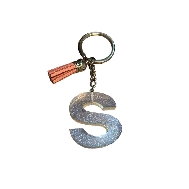 Breloc Gentelo cu initiala S Glitter Clear, design 3D, lungime 4 cm, multicolor