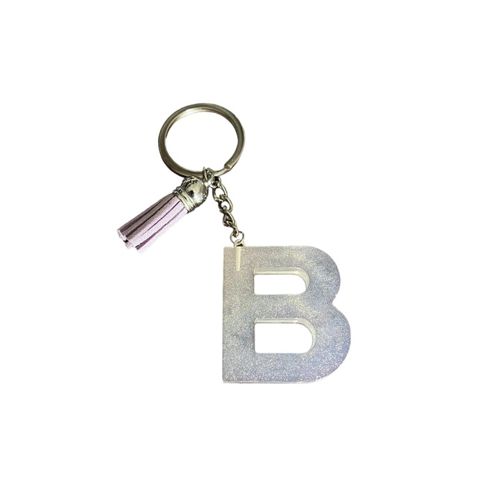 Breloc Gentelo cu initiala B Glitter Clear, design 3D, lungime 4 cm, multicolor