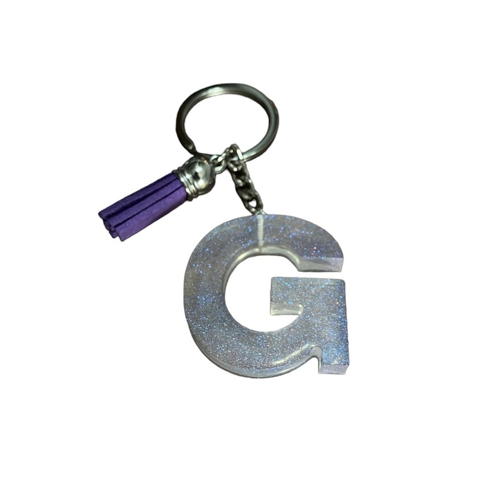 Breloc Gentelo cu initiala G Glitter Clear, design 3D, lungime 4 cm, multicolor
