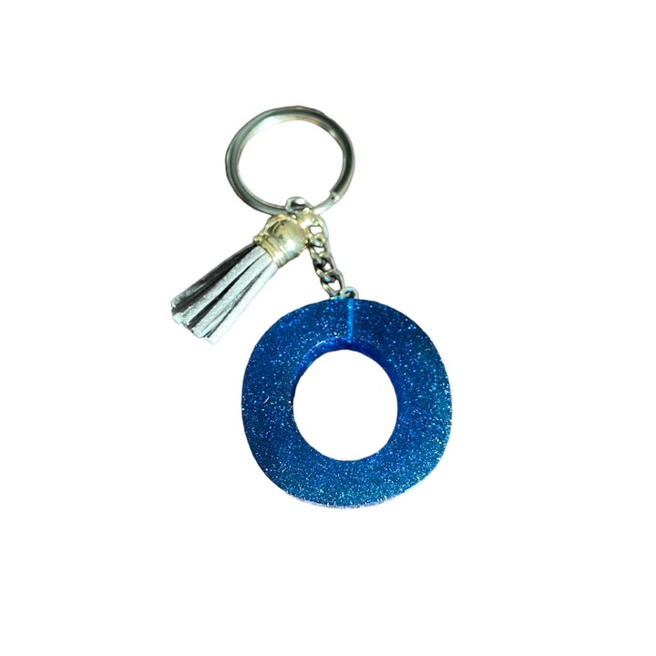 Breloc Gentelo cu initiala O Glitter Blue, design 3D, lungime 4 cm