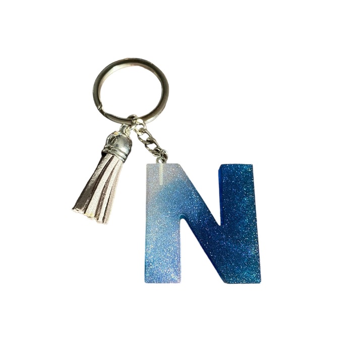 Breloc Gentelo cu initiala N Crystal Blue, design 3D, lungime 4 cm