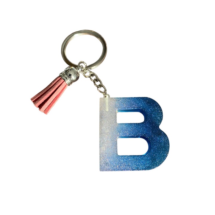 Breloc Gentelo cu initiala B Crystal Blue, design 3D, lungime 4 cm