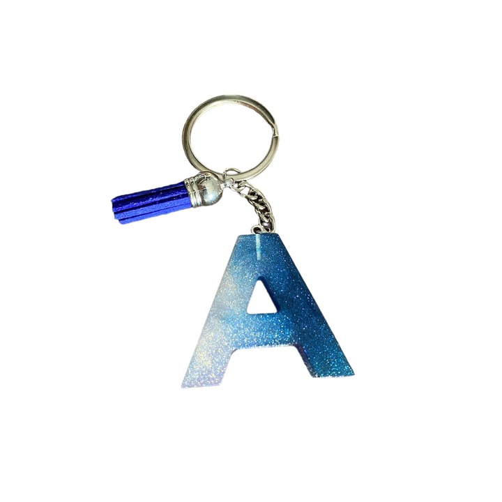 Breloc Gentelo cu initiala A Crystal Blue, design 3D, lungime 4 cm