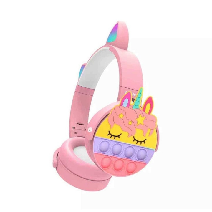 Детски слушалки Cat-Unicorn, Wireless RGB LED light Pop Fidget, CT-950, розов цвят