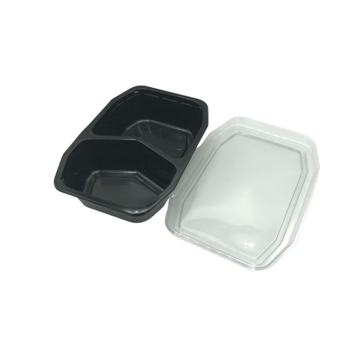 Caserola PP octagonala baza neagra cu capac transparent 2 comp 360buc, Practic Online