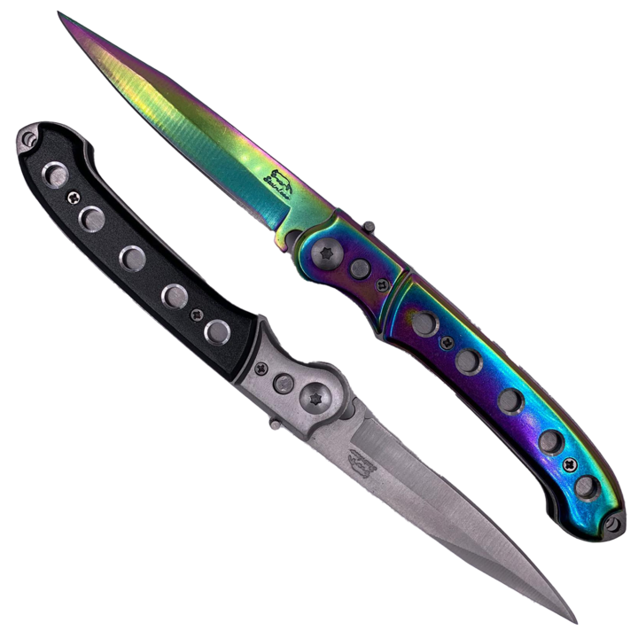 Kit 2x Briceag Deschidere Automata a Lamei pe Buton, Model 5 Inele, 23 cm, Husa Protectie, Fade si Negru, Dalimag