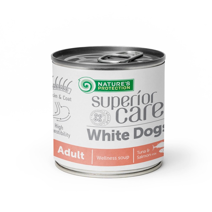Hrana umeda pentru caini, Nature's Protections White Dogs, Wellness Soup cu Ton si Somon, 140 ml