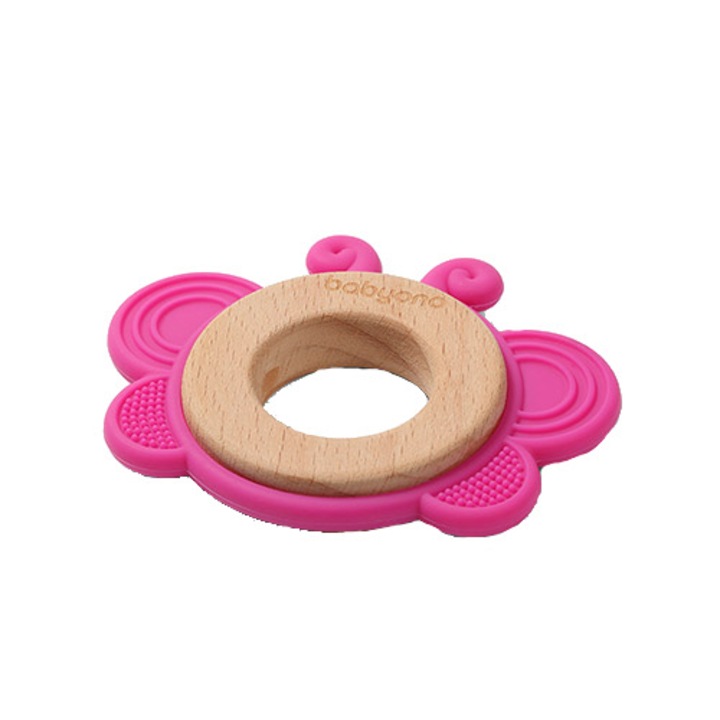 BabyOno Butterfly szilikon és fa fogzógyűrű