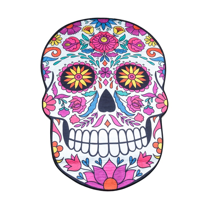 Килим за деца Kino Skull, 120x180см, дебелина 6 мм, 800гр/кв.м, 100% полиестер, тип принт, противоплъзгащ, PVC подложка с точки, модел глава от цветя