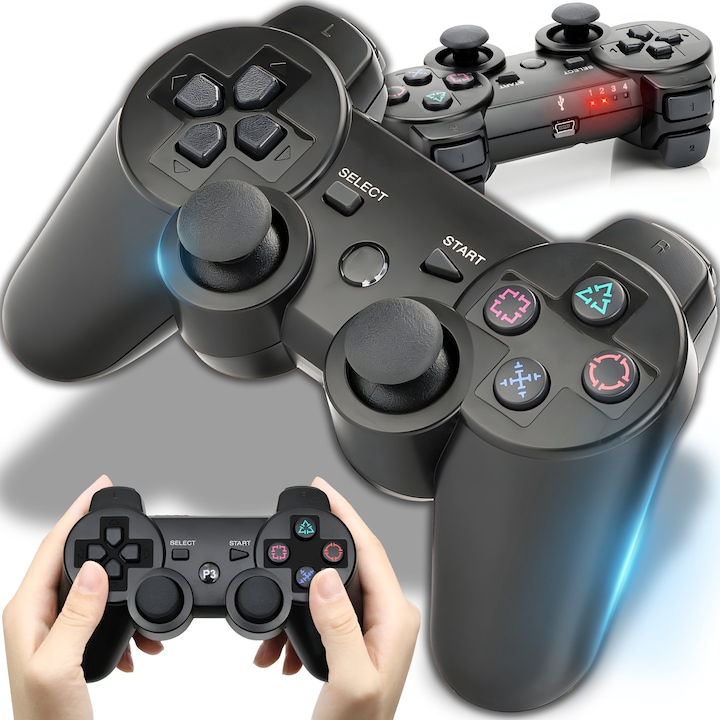 Controller wireless compatibil PS3, Bluetooth, Negru