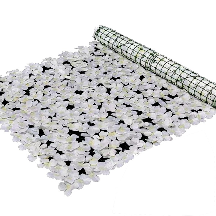 Rulou Artificial de Gard Viu din PE Anti-UV, Flori Albe, 100x100 cm