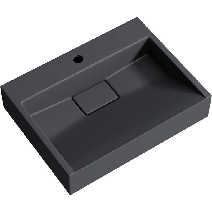 Lavoar EGO 19, Antracit, mat, dimensiune 50 cm, compozit marmura, montaj suspendat sau pe blat, cu o gaura de baterie