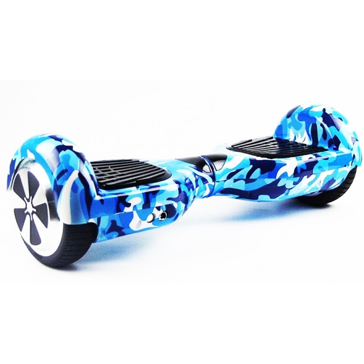 Електрически самобалансиращ скутер Hoverboard Army, Гуми 6.5" с дистанционно, Bluetooth и сак, Мощност 2 x 350W, Син камуфлаж