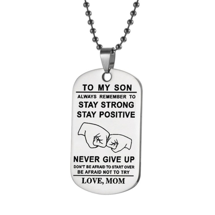 Colier cu placuta Army, To My Son - Love Mom, argintiu